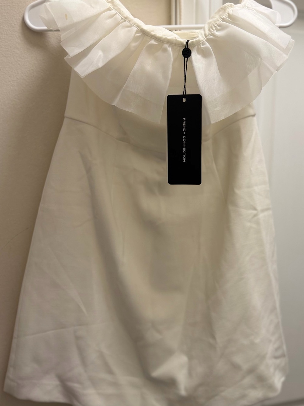 French Connection Cream Strapless Dress with Ruffle Neckline UK10 EU. S.  US6